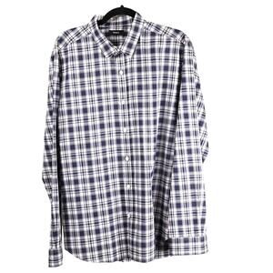 THEORY Men’s Blue White Plaid Button-Down Shirt Large